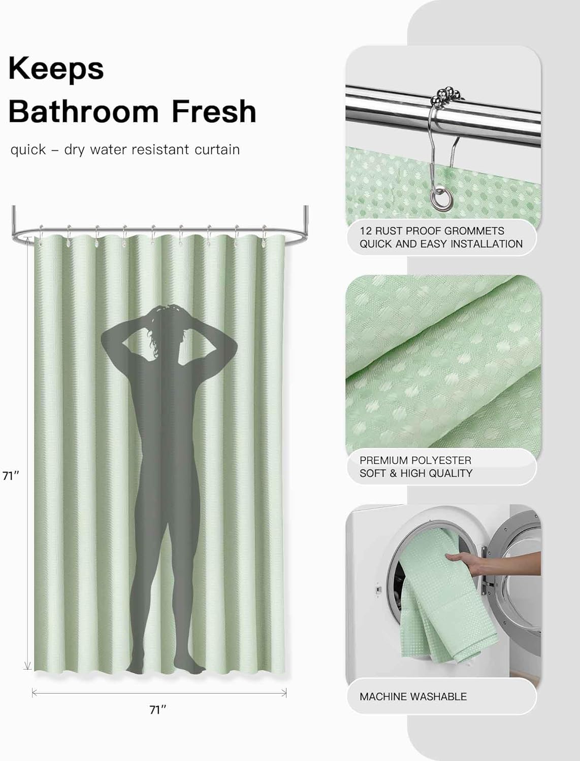 IMAVO Green Bathroom Set,26Pcs Bathroom Accessories Set with Waffle Shower Curtain,Rugs,Trash Can,Tray,Soap Dispenser,Soap Dish,Toothbrush Holder,Toothbrush Cup,Toilet Brush Holder and Qtip Holders