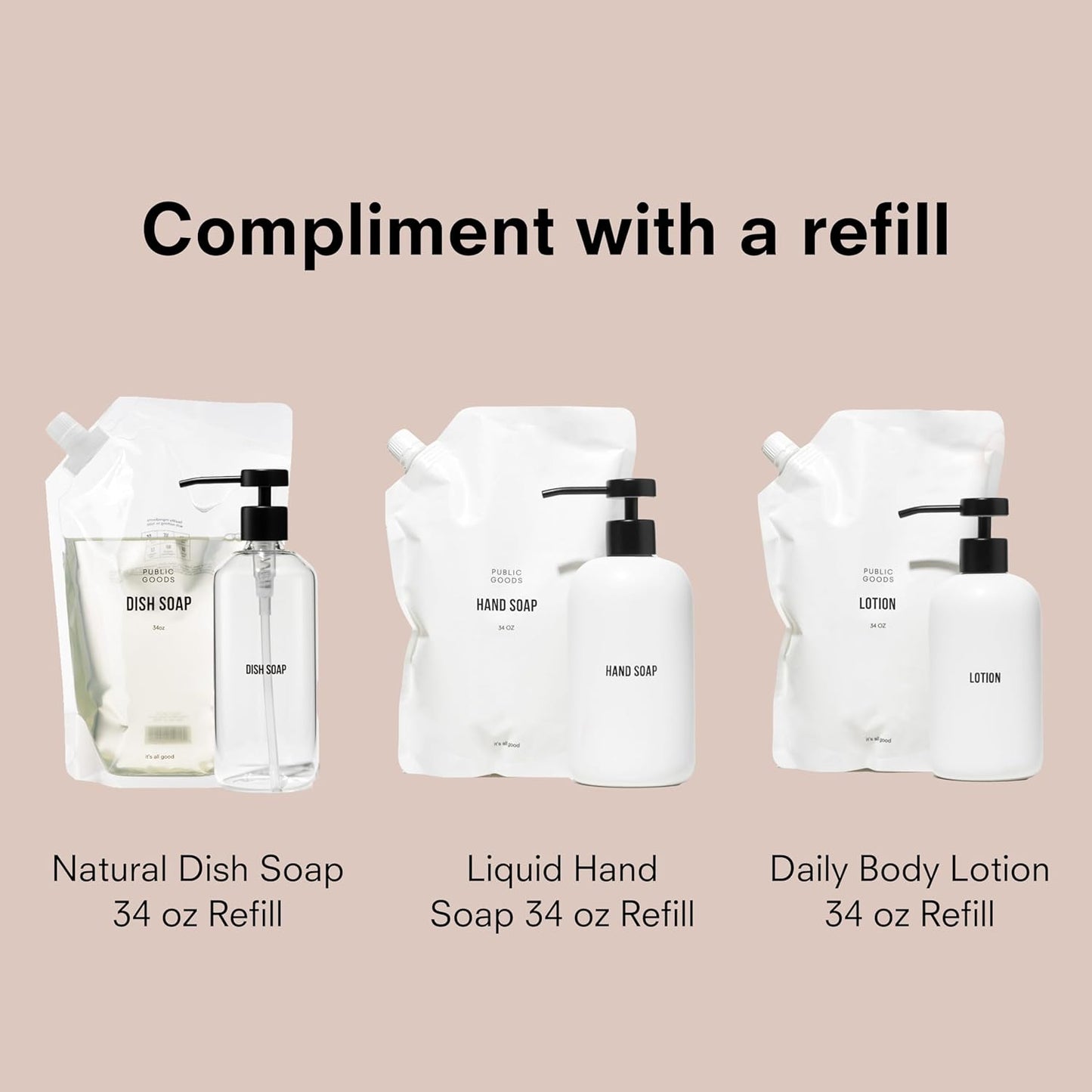 Public Goods Ceramic Hand Soap Dispenser Pump for Bathroom and Kitchen | Liquid Hand Soap Refill Bottle | Made Stoneware and Black Stainless Steel | 16 Oz Dispenser