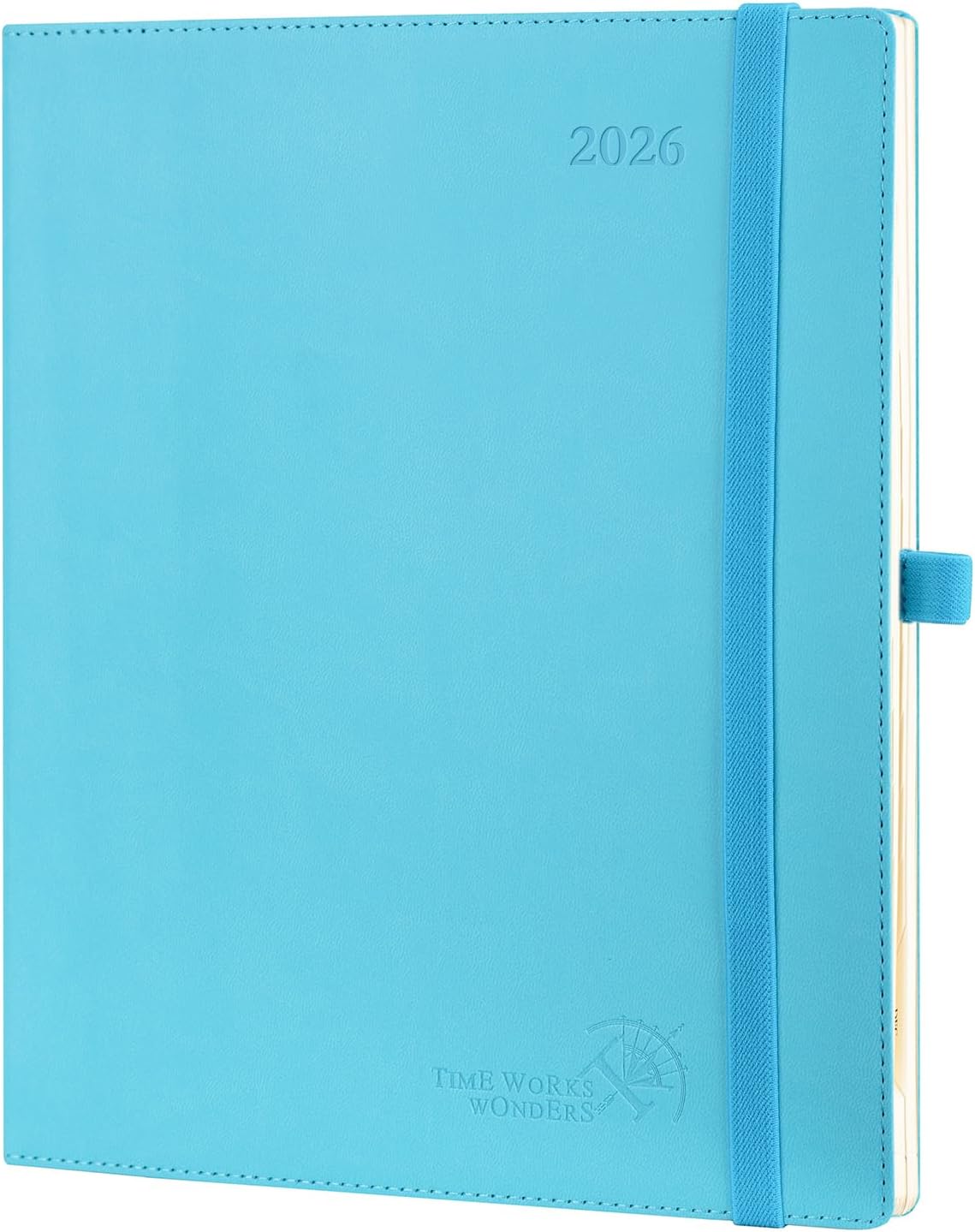 POPRUN 2026 Planner (Large - 8.5'' x 10.5'') - 2026 Weekly Calendar (Jan. 2026 - Dec. 2026) with Hourly Time Slots, Weekly/Monthly Appointment Book for Time Management - Leather Soft Cover - Blue Green