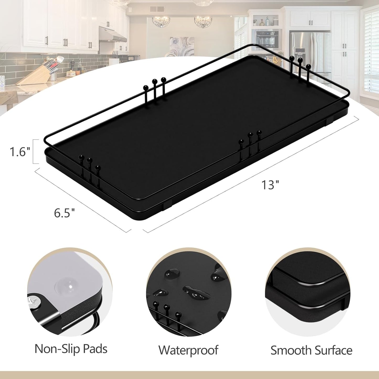 Toilet Paper Basket, Bathroom Basket for Counter Toiletries Towel Decor TP, Toilet Tank Tray, Guest Back of Toilet Organizer Storage, Vanity Tray for Perfume Makeup, Kitchen 13”x6.5” Black