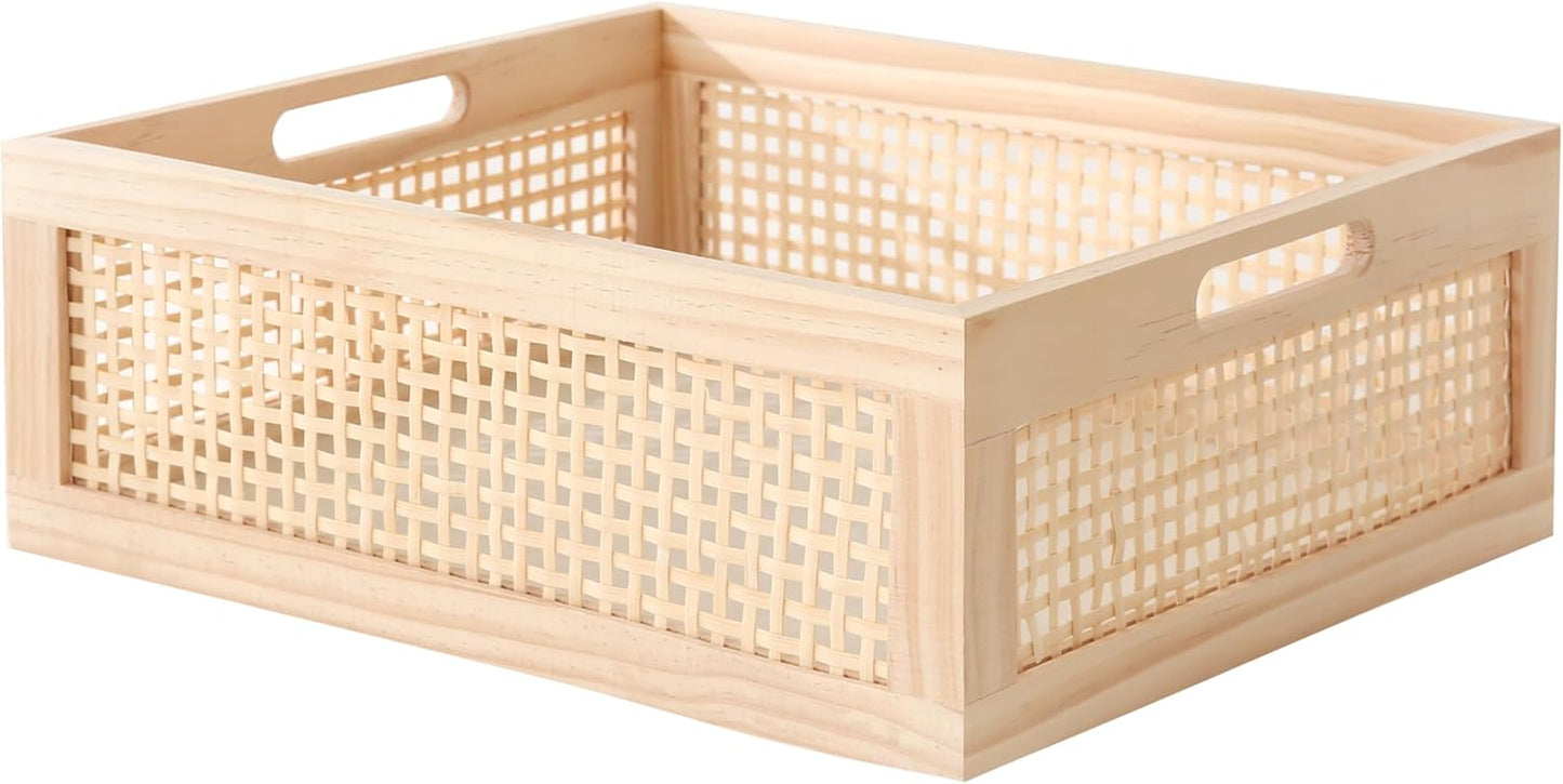 Rectangular Wood Storage Basket, Natural Pine and Bamboo – Fits 13’’ Cabinets, Eco-Friendly Organizer for Home Décor