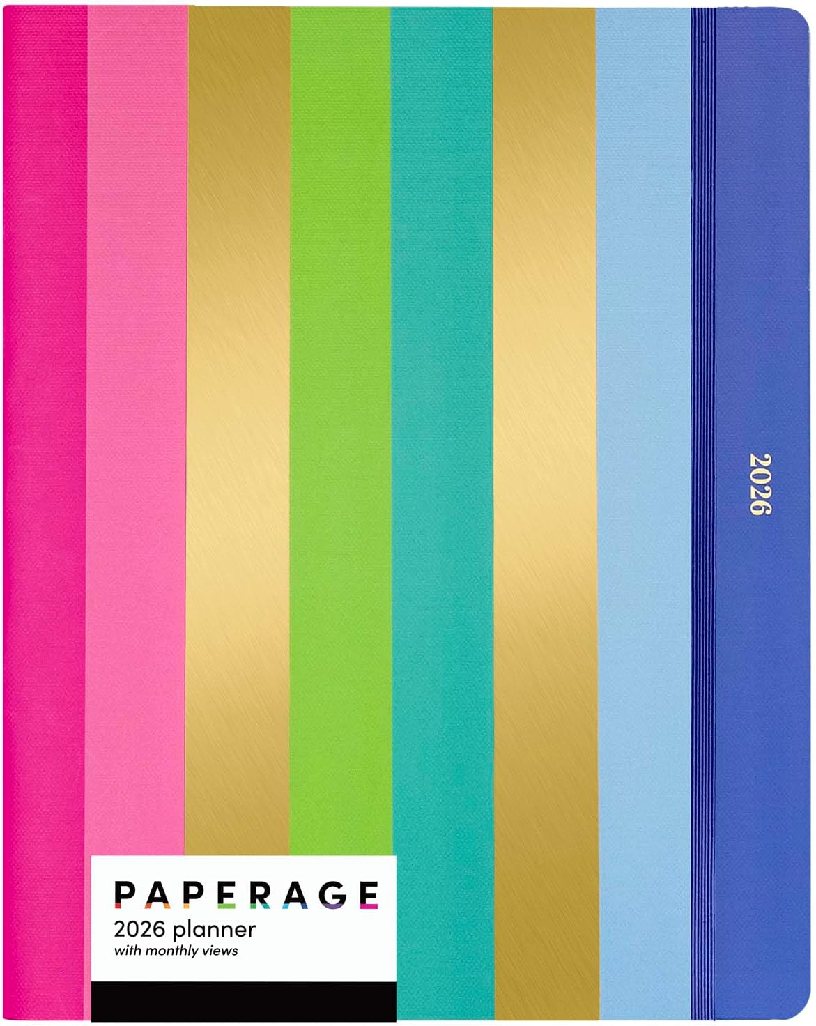 PAPERAGE 2026 Monthly Planner, 12 Months (January 2026 - December 2026), 8 in x 10 in, 2026 Planner with Large Monthly Spreads & Calendar Views, Note Pages, To Do Lists & Trackers, – Bright Stripes