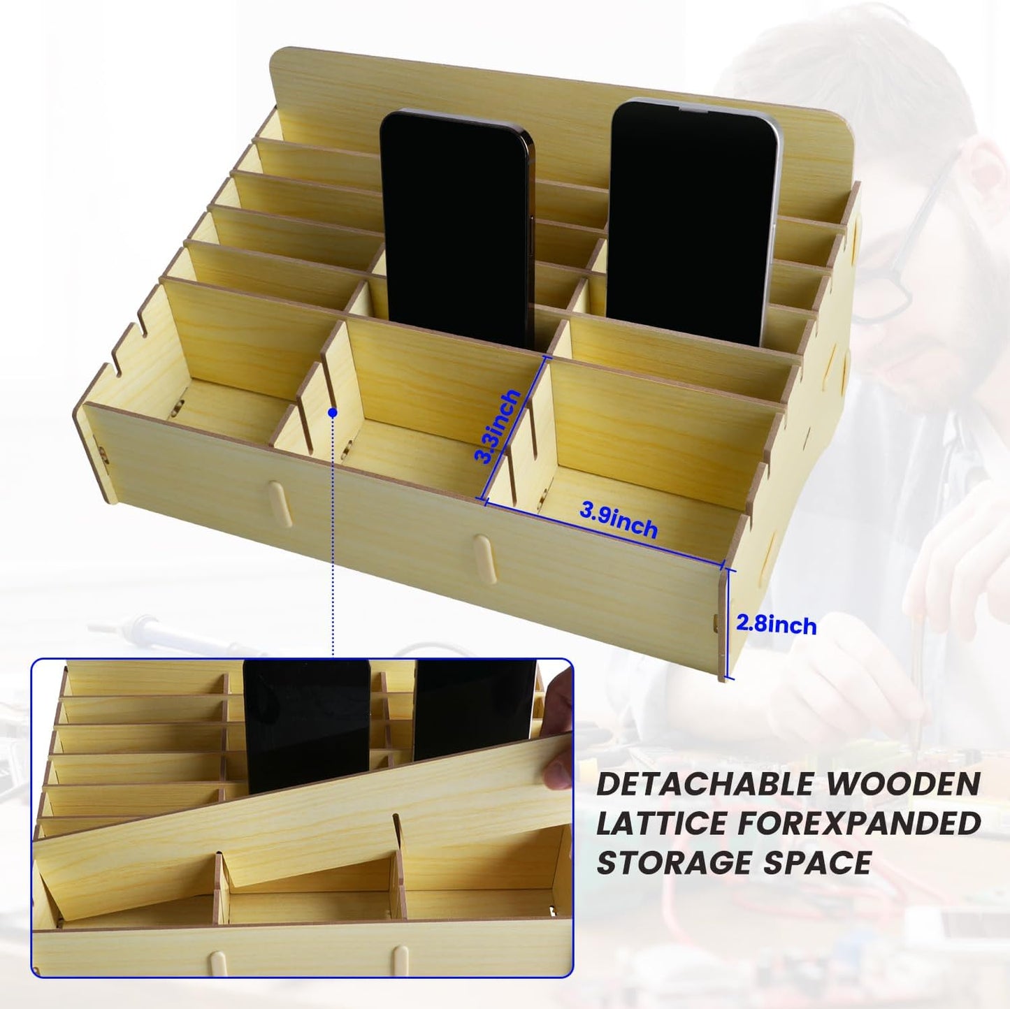 HengTianMei 24 Grid Cell Phone Organizes Storage Box for Office School Classroom