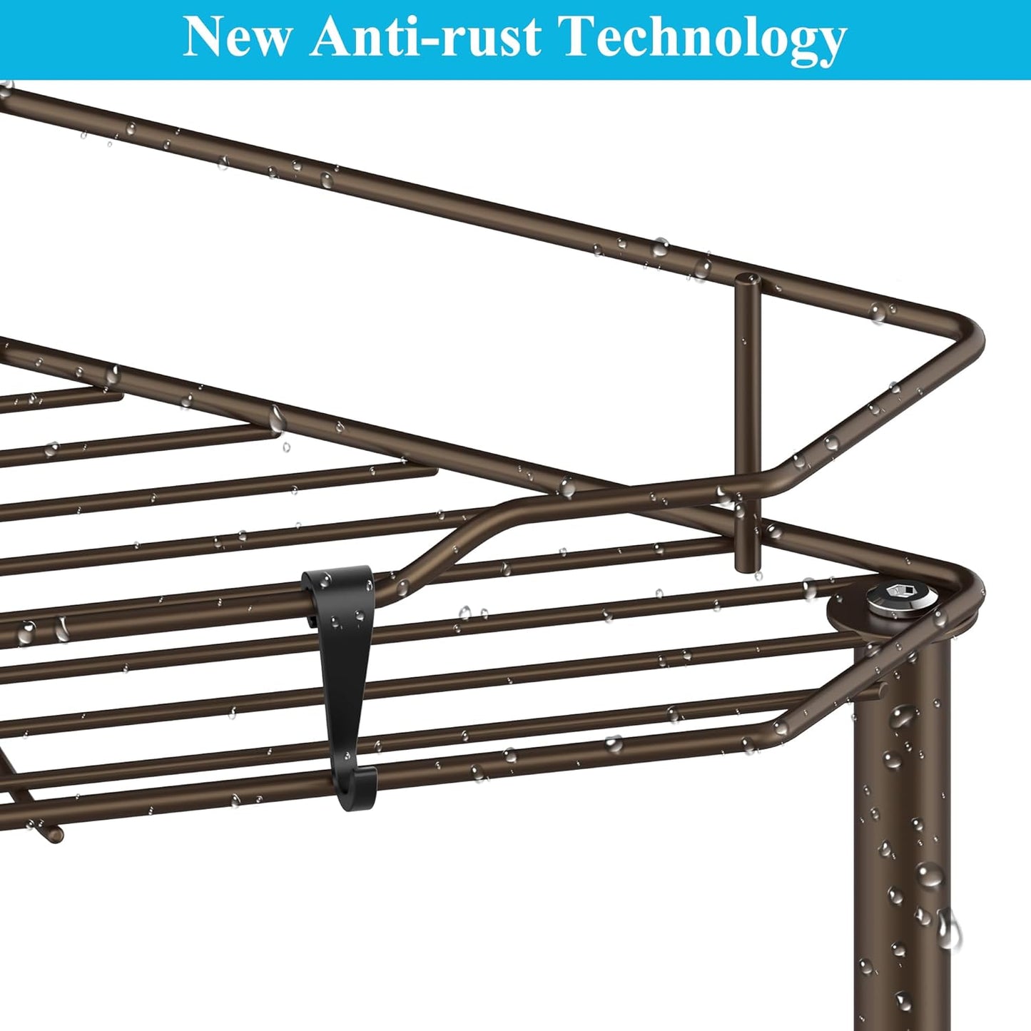 3 Tier Floor Standing Corner Shower Caddy Organizer Shelf with Hooks, Bathroom Shelves Stand Rack, Bronze