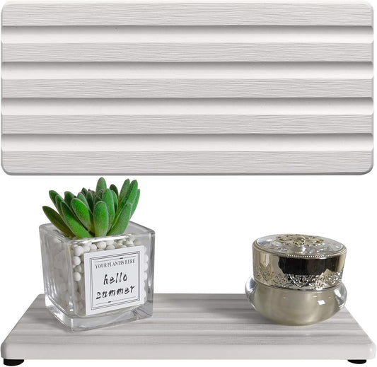 2 PCS Water Absorbing Stone Trays for Bathroom Sink & Kitchen Counter, Fast-Drying Diatomite Sink Caddy, Vanity Tray, Hand Soap Holder with Anti-Skid Pads (White, 8.7" x 4"/22 x 10cm)