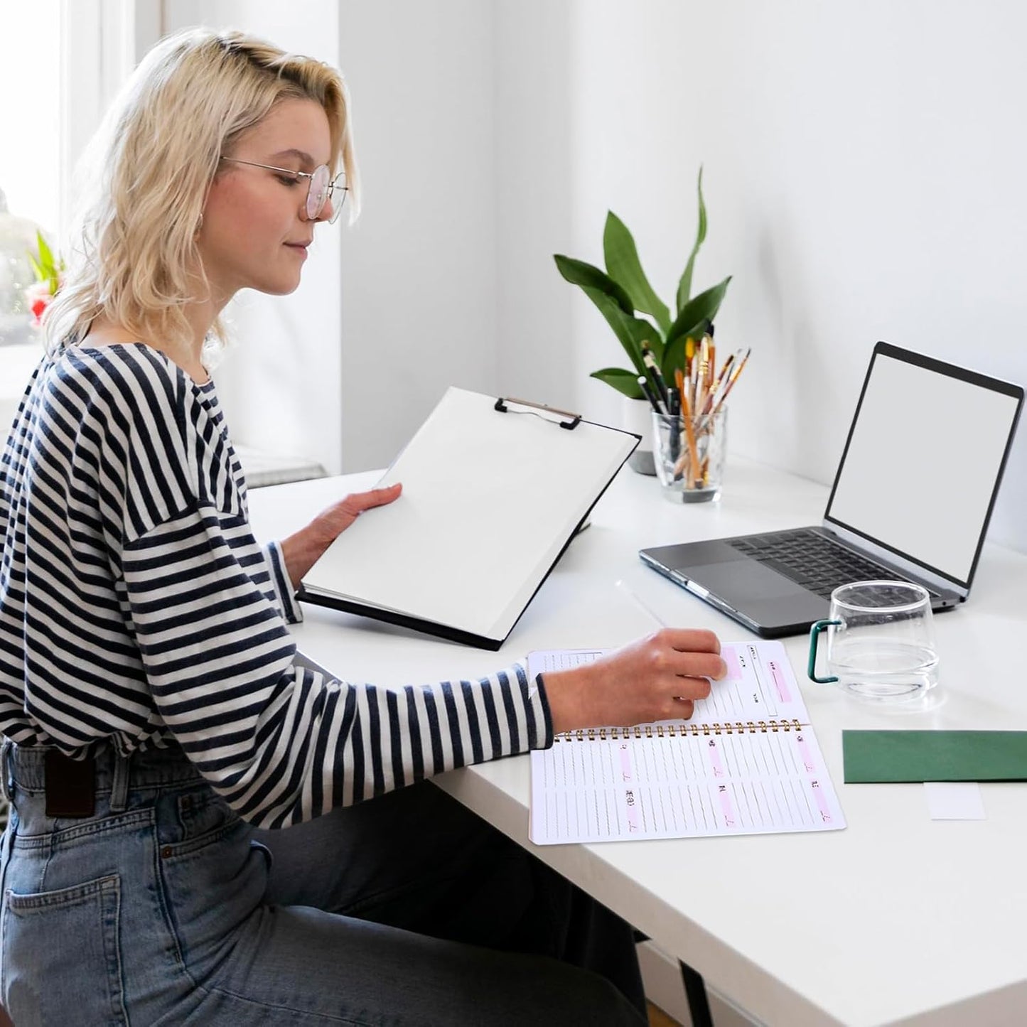 Undated Weekly Planner with Habit Tracker, 52 Weeks To Do List Notebook A5 Weekly Goal Planner with Spiral Binding & Stickers Home Work School Supplies for Women Girls 8.2" x 5.7" - Cute Style