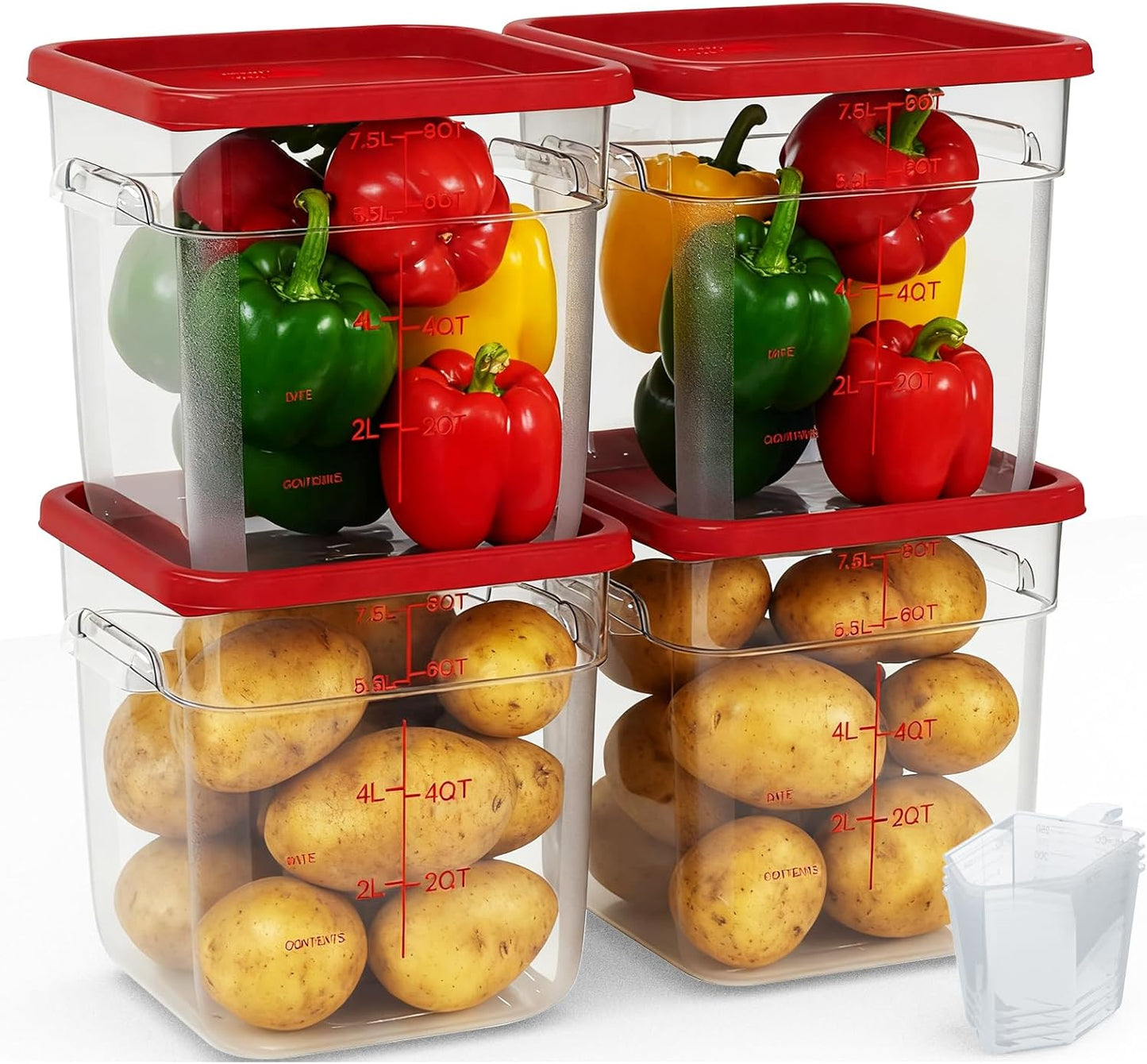 4 Pack 8 Quart Square Food Storage Containers with Lids – Commercial Restaurant Food Storage Containers for Restaurant and Kitchen Storage