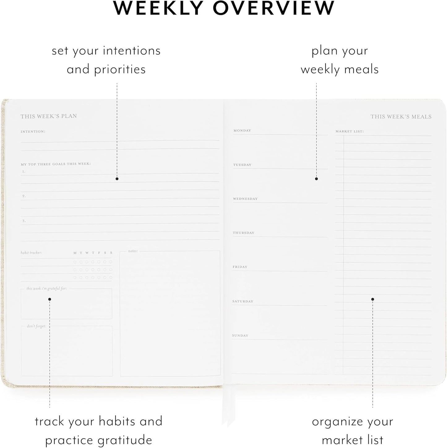 Sugar Paper Undated Weekly Planner, Fabric Cover, 7x9 Inches, Hardcover Weekly Planner (Chambray)