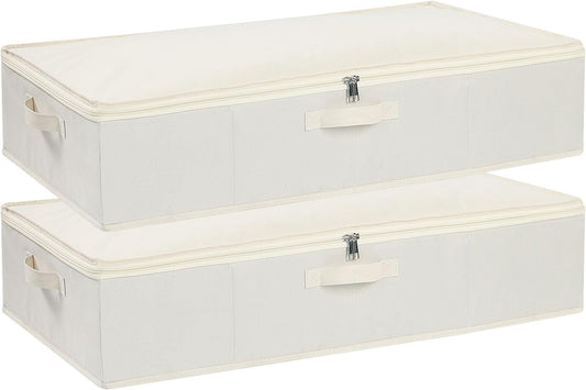 Under the Bed Storage Bins, Closet Organizers with Reinforced Handles for Blanket, Sheets, Pillows, Towels, Shoes, Beige, 2 Pack, 23.6 x 11.8 x 5.9 Inch