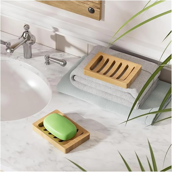 Bamboo Soap Dish, Wood Bar Holder For Shower, Trays Self Draining, Soap Saver