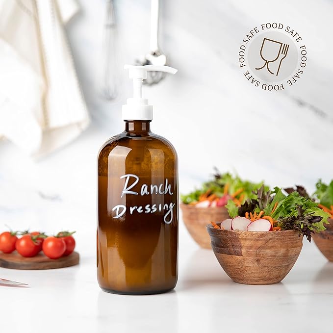 32 Ounce Glass Pump Dispenser Bottle, Large Amber Container with Pump for Shower and Bath Shampoo Soap Conditioner Lotion - 1 Liter - by Kitchentoolz