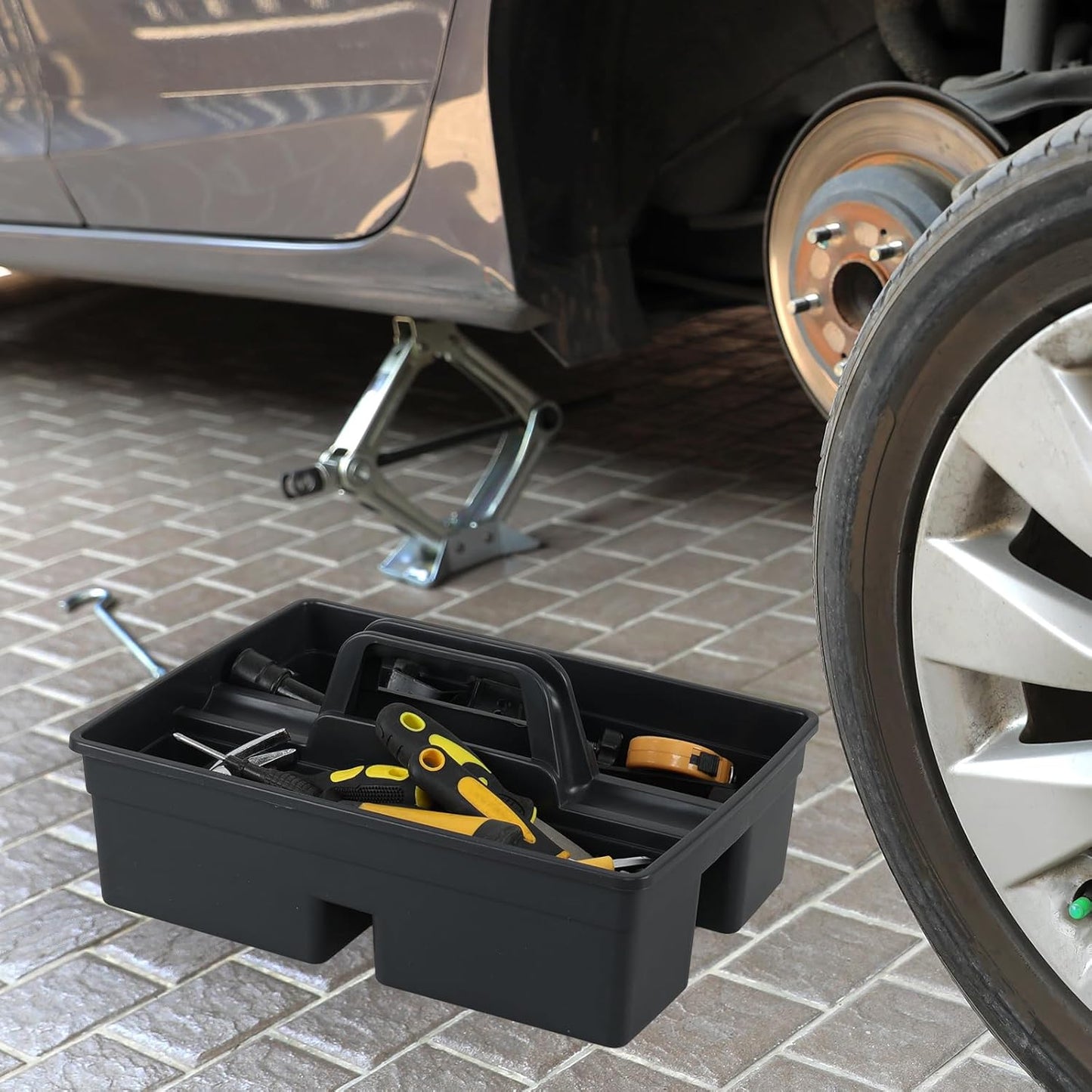 3-Compartment Plastic Storage Caddy with Handle, 4 Pack Bathroom Cleaning Tool Caddy Basket