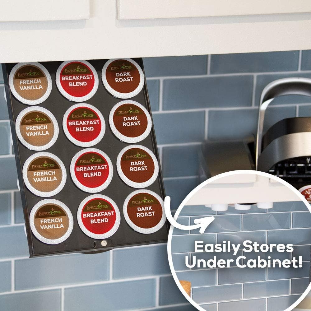 PERFECT POD EZ-Shelf Under Shelf Storage for K Cups, Space-Saving Under Counter Cabinet Coffee Pod Holder, 10.5" x 7.25" x 2", Holds 12 Cups