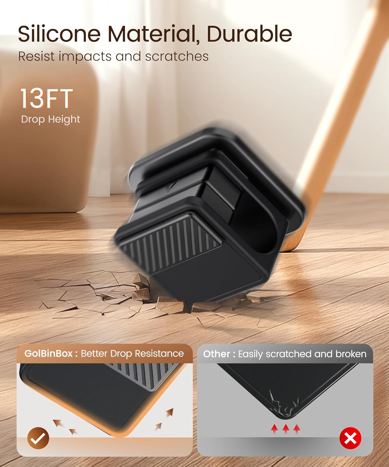 6 Pack Magnetic Cable Clips, Glow in The Dark Cable Holders, GolbinBox Cord Organizer with Shockproof Silicone, Fits up to 8mm Adhesive Cord Clips for Desk, Wall, Nightstand, Car, Home, Office, Black