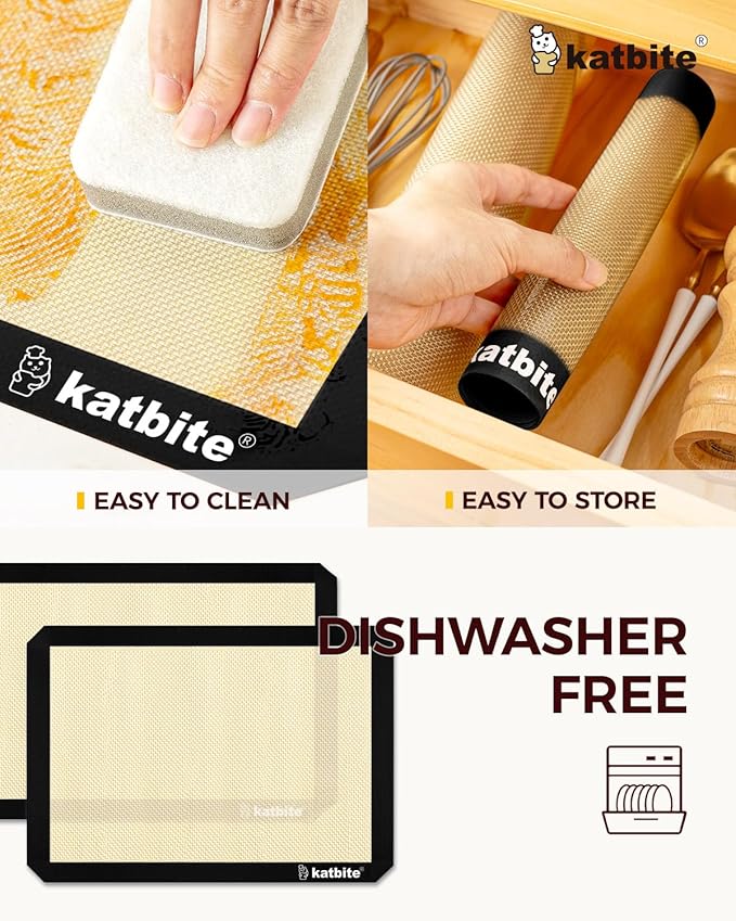 Katbite Silicone Baking Mat Colorful Collection - Set of 3: 2 Half Sheets Mats (11 5/8" x 16 1/2") + 1 Quarter Baking Sheet, Reusable & Nonstick Bakeware Mats for Cookies, Macarons, Bread (Black)