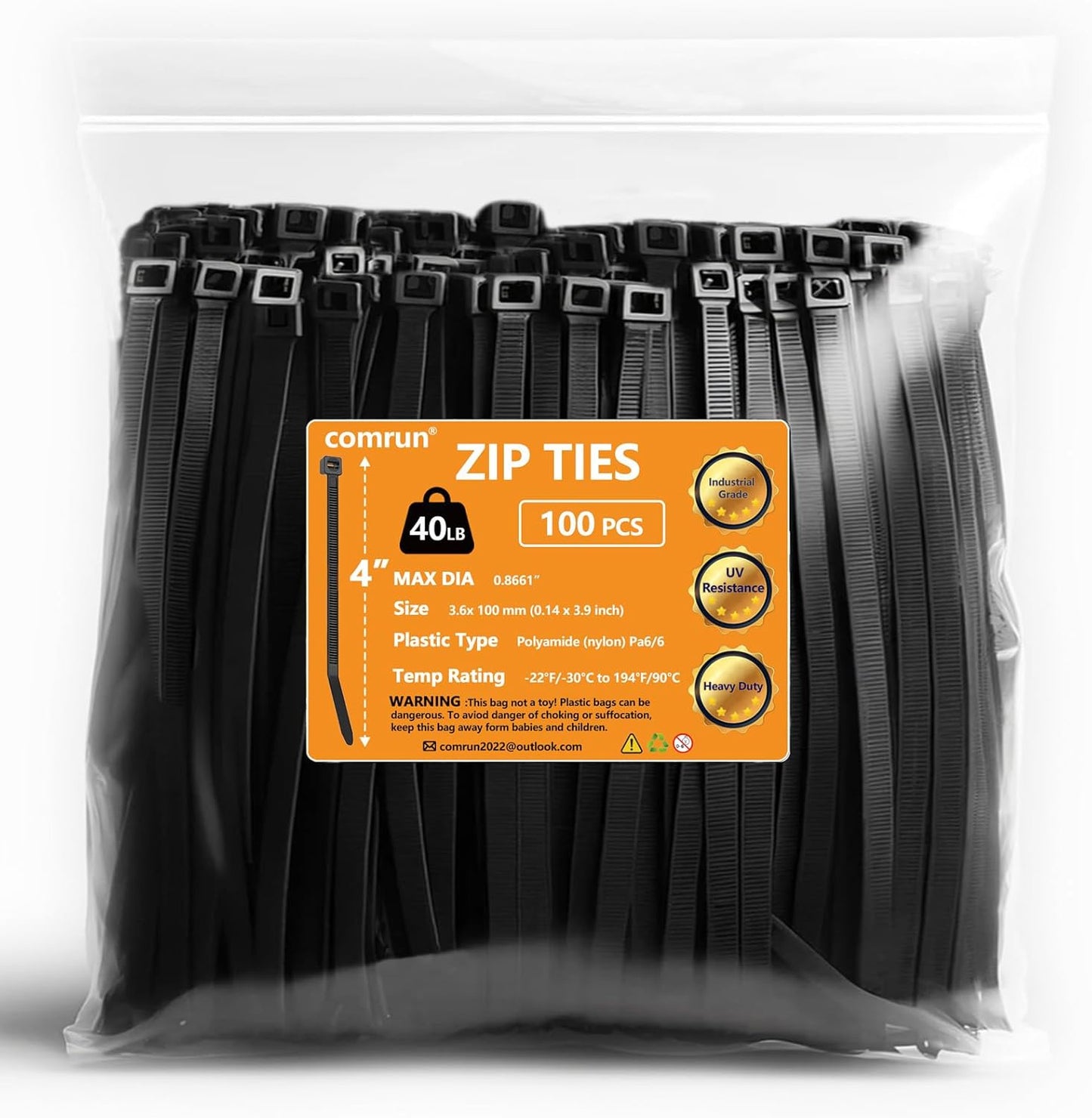 4 Inch Black Cable Tie Zip Ties Nylon Zip Ties Plastic Ties 100Pcs