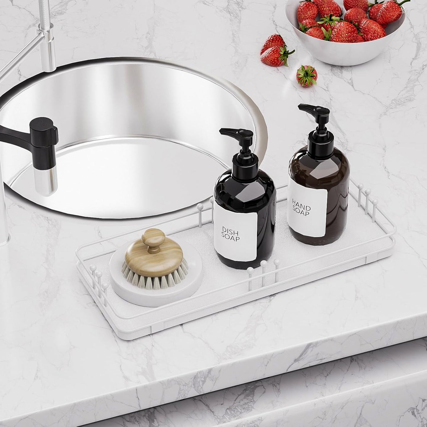 Bathroom Vanity Tray for Countertop Toiletries Perfume Makeup Soap Dispenser Toilet Tank, Kitchen Tray for Salt Spice, Decor Tray for Candle Nightstand Coffee 11.3”x 4.4” White