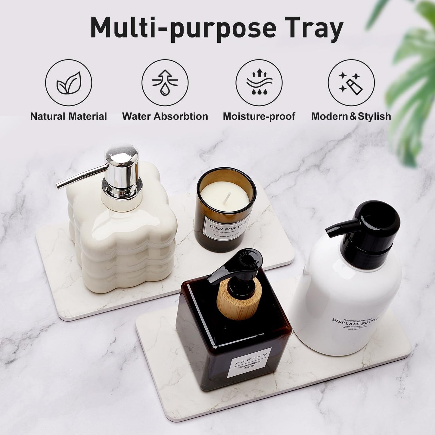 2 Pcs Water Absorbing Stone Drying Trays for Bathroom Sink Kitchen Counter Soap Dish Dispenser Sponge Holder White Ceramic Bathroom Vanity Quick Dry Stone Mat for Kitchen Sink Marble Diatomite Tray