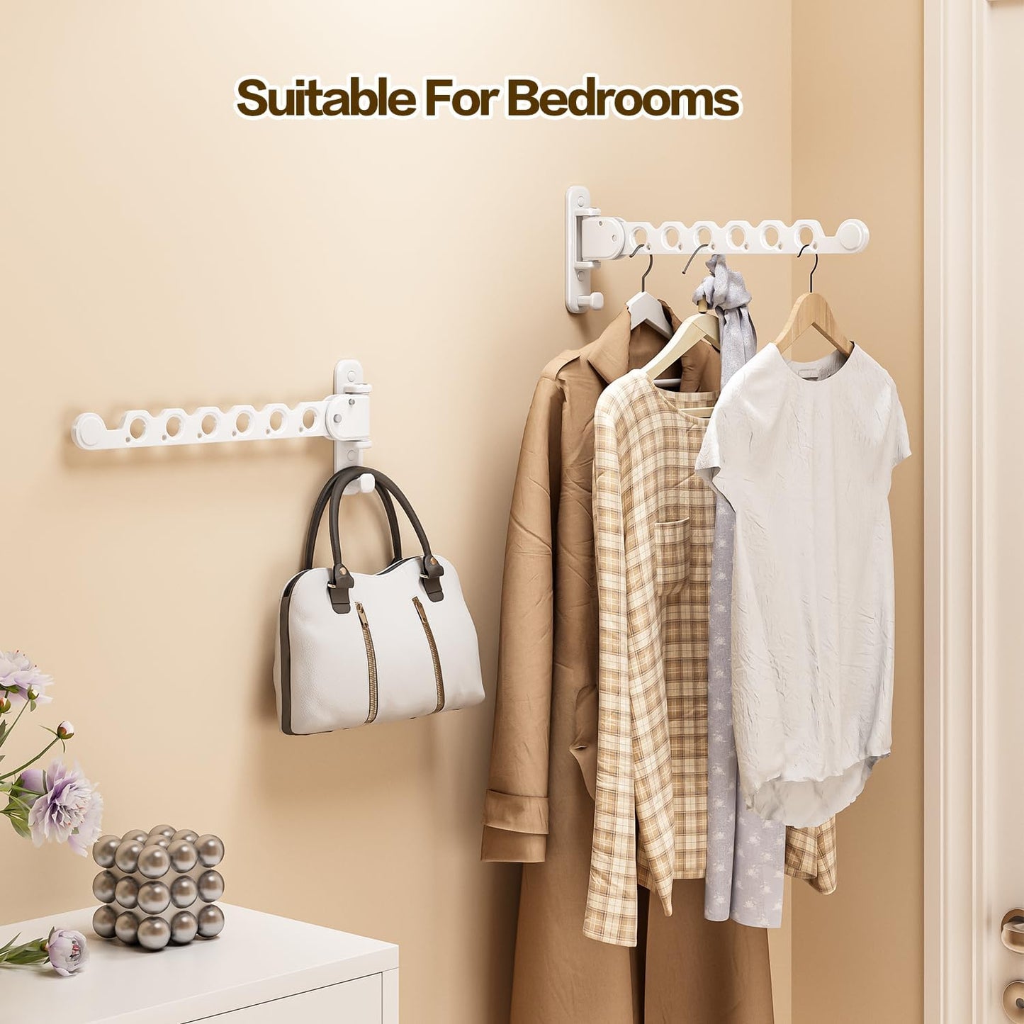 Wall Mounted Clothes Drying Rack, Laundry Clothes Hanger Rack Wall Mounted, Foldable Wall Clothes Rack for Laundry Room, Space Saving Closet Storage Organizer Clothes Hanger Indoor, 2pcs(White)