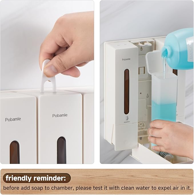 1984 Shower Soap Dispenser Bathroom Set Shampoo Conditioner Body Wash Dispenser Wall Mounted Shower Shampoo Dispenser 3 Chamber No Drill for Home Star Hotel 3 x 400ml Beige