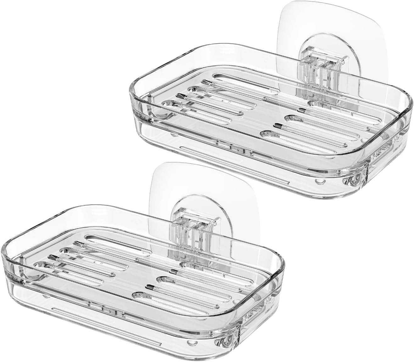 2-Pack No Drill Soap Holder - Strong Adhesive Soap Dish for Shower Wall Bathroom Kitchen Sink Rv Easy Install & Drain (2Pc Adhesive)