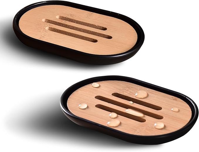 Soap Dish for Shower, Set of 2 Bamboo Soap Saver for Bathroom, Self Draining Bar Soap Holder for Bathroom,Soap Stand Soaps for Homemade Soaps Saver