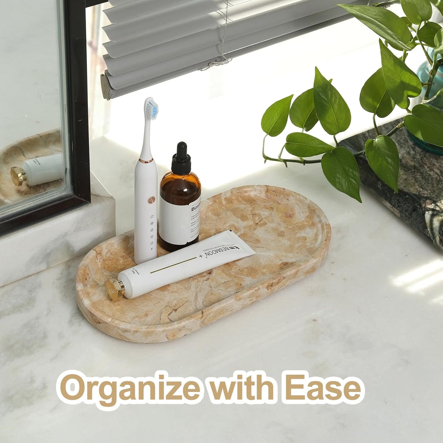 Koville Egypt Natural Marble Tray, 12"x6" Vanity Decorative Tray for Countertop Organizer, Catchall Tray for Perfume, Candles, Jewelry Dish