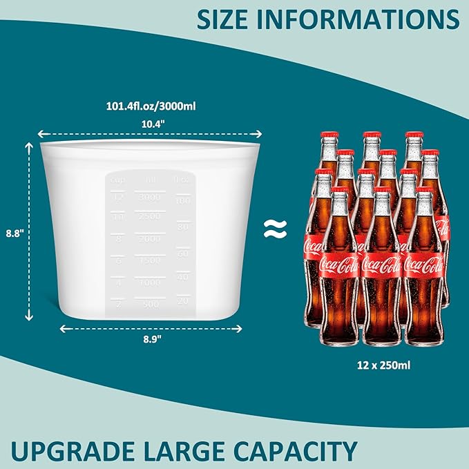 Extra Large Reusable Silicone Food Storage Bags 4 Pack, 0.8 Gallon/3000ml, 100% Silicone Stand-Up Wide-Open Zip-Lock Reusable Bags for Large Items, Microwave Freezer Oven Dishwasher Safe, Translucent