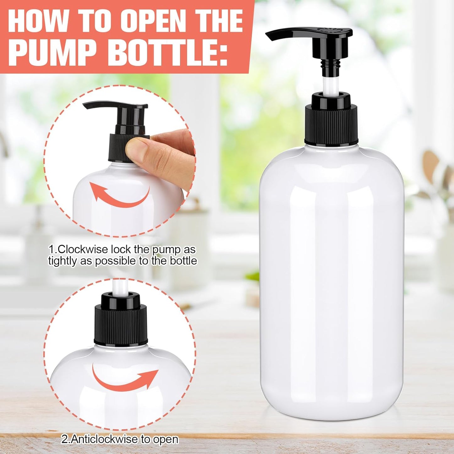 8 Pcs Plastic Pump Bottles Empty Lotion Bottle with Pump Refillable Dish Soap Dispenser Portable Hand Soap Dispenser Shampoo Lotion Container for Oil Liquid Soap(White,16 oz)