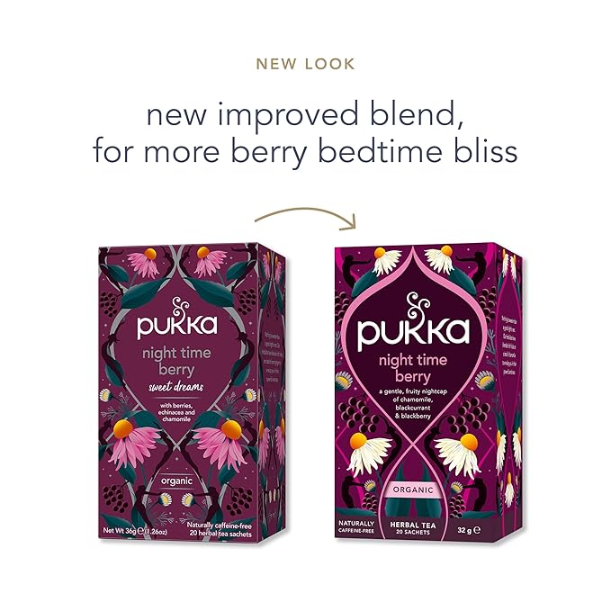 Pukka Night Time Berry Organic Herbal Tea, Soothing Infusion With Chamomile, Lavender & Elderberry, Tea Gift Set For Bedtime Relaxation, Caffeine Free, 80 Total Bags (20ct - Pack of 4)