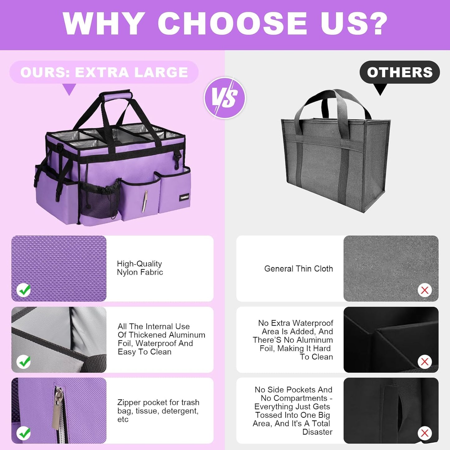 Large Cleaning Caddy Bag With Detachable Divider,Caddy Organizer With Handle,Cleaning Supply Storage With Adjustable Shoulder Strap & Waist Belt For Cleaners,Cleaning Housekeepers