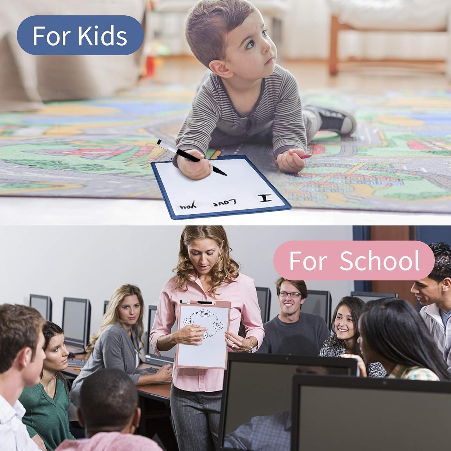 9" x 12" Small White Board, Dry Erase Board, Portable Whiteboard with Stand, Magnetic Desktop Whiteboard with PU Cover Case, A4 Notebook White Board Easel for Office, Home, School(Pink)