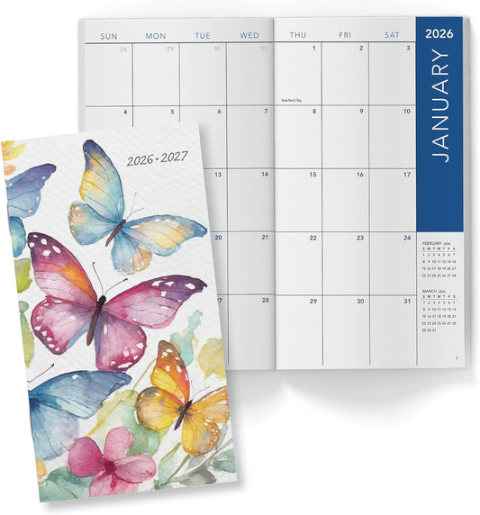 2-Year Monthly Pocket Planner/Pocket Calendar, 3.5"x6.5", 2026-2027: Weekly Planner/Weekly Agenda/Monthly Calendar Organizer (Watercolor Butterflies)
