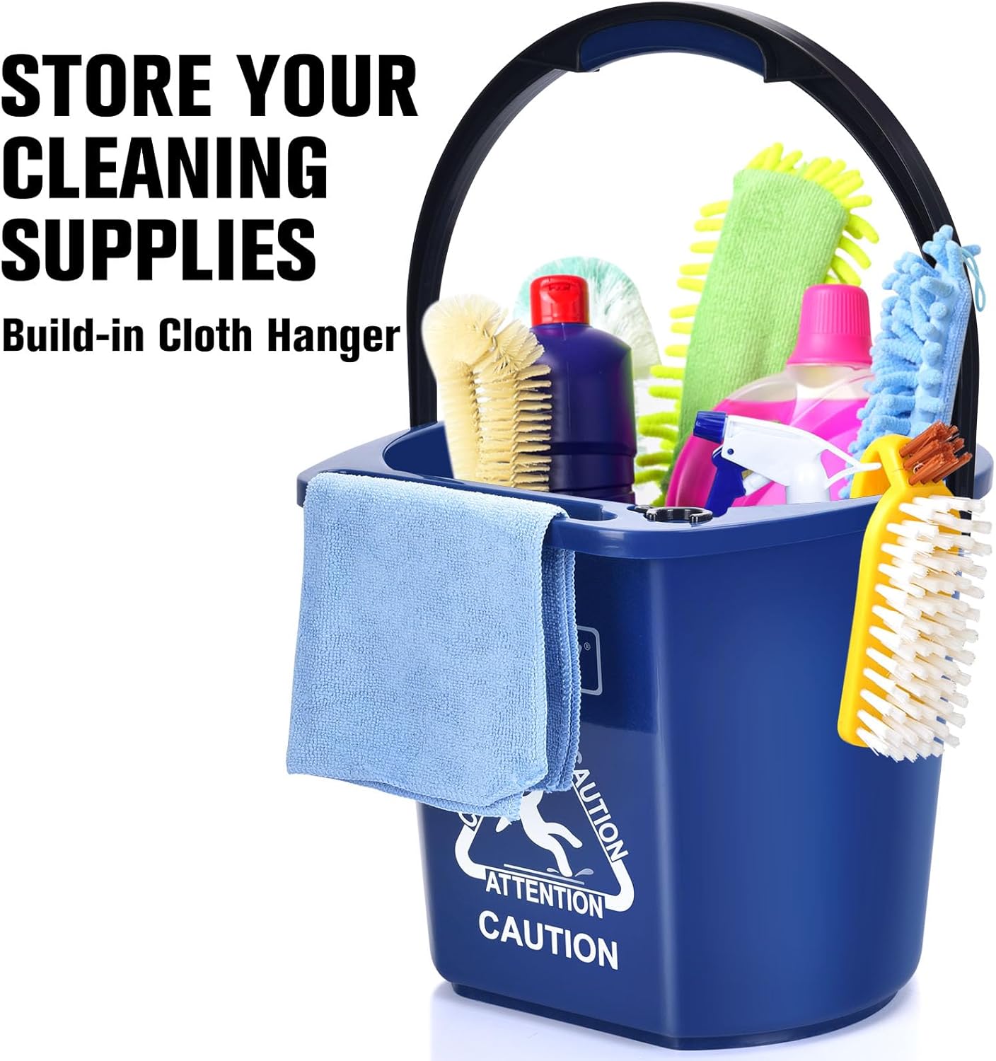 Matthew Cleaning 4.2 Gallon Mop Bucket, Heavy Duty Plastic Cleaning Bucket with Built-in Pour Spout, Mop Holder and Comfort Grip Handle, House and Commercial Cleaning Supplies, 2 Pack Blue