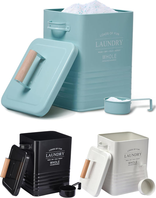 WHOLE HOUSEWARES Laundry Powder Container with Scoop for Detergent Powder - Laundry Detergent Container - Easy-to-Use Dispenser, Ideal for Laundry Room Storage - 9in x 7in x 6in - Mint