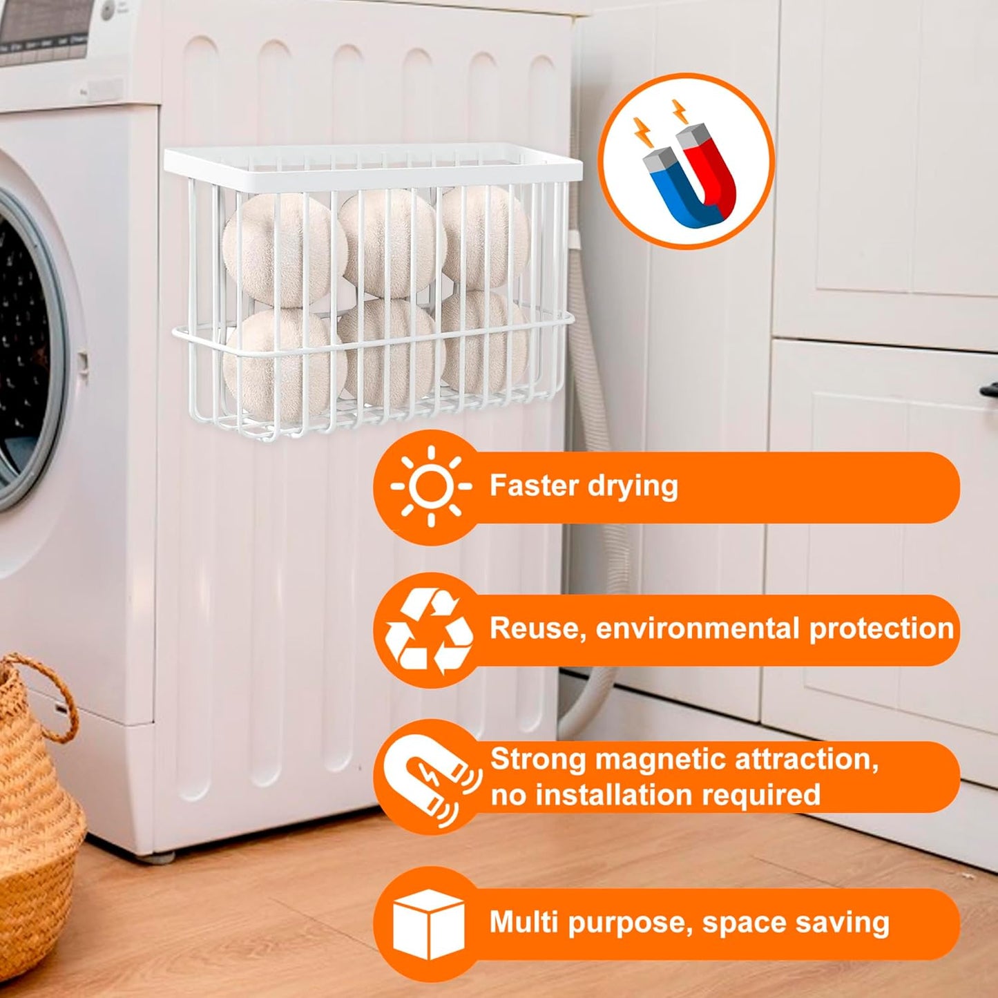 Magnetic Dryer Ball Holder for Laundry Room, magnetic basket dryer washer accessories, Magnetic Lint Bin for Laundry Room,Dryer Ball Container for Laundry Room Storage(No Balls, 2025 Magnetic Upgrade)