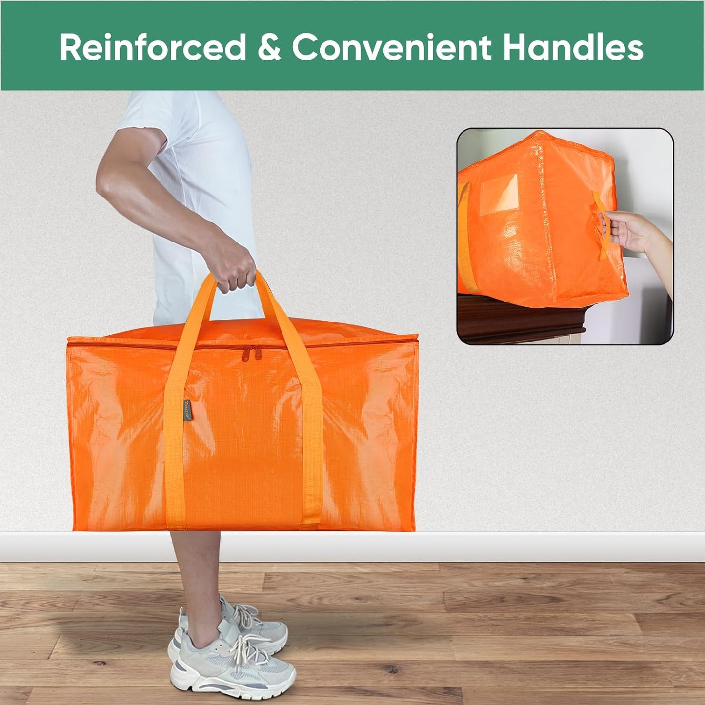 BALEINE 4-Pack Oversized Moving Bags with Reinforced Handles, Heavy-Duty Storage Tote for Clothes, Moving Supplies (Orangel, 4-Pack)