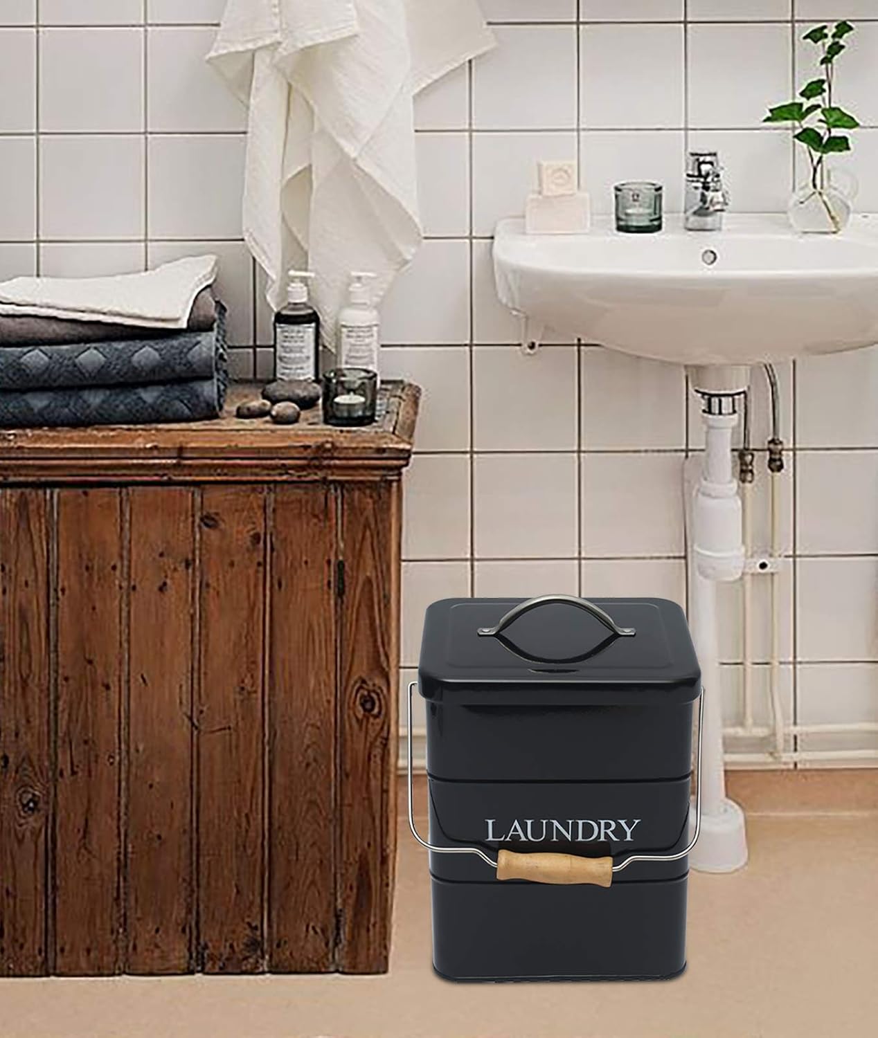 Laundry Powder Bin, Washing Powder Storage Tin with Scoop, Airtight Lid & Handles, Laundry Detergent Powder Storage Box - Perfect for Holding Pods Tablets Capsules Powder Detergent-Black