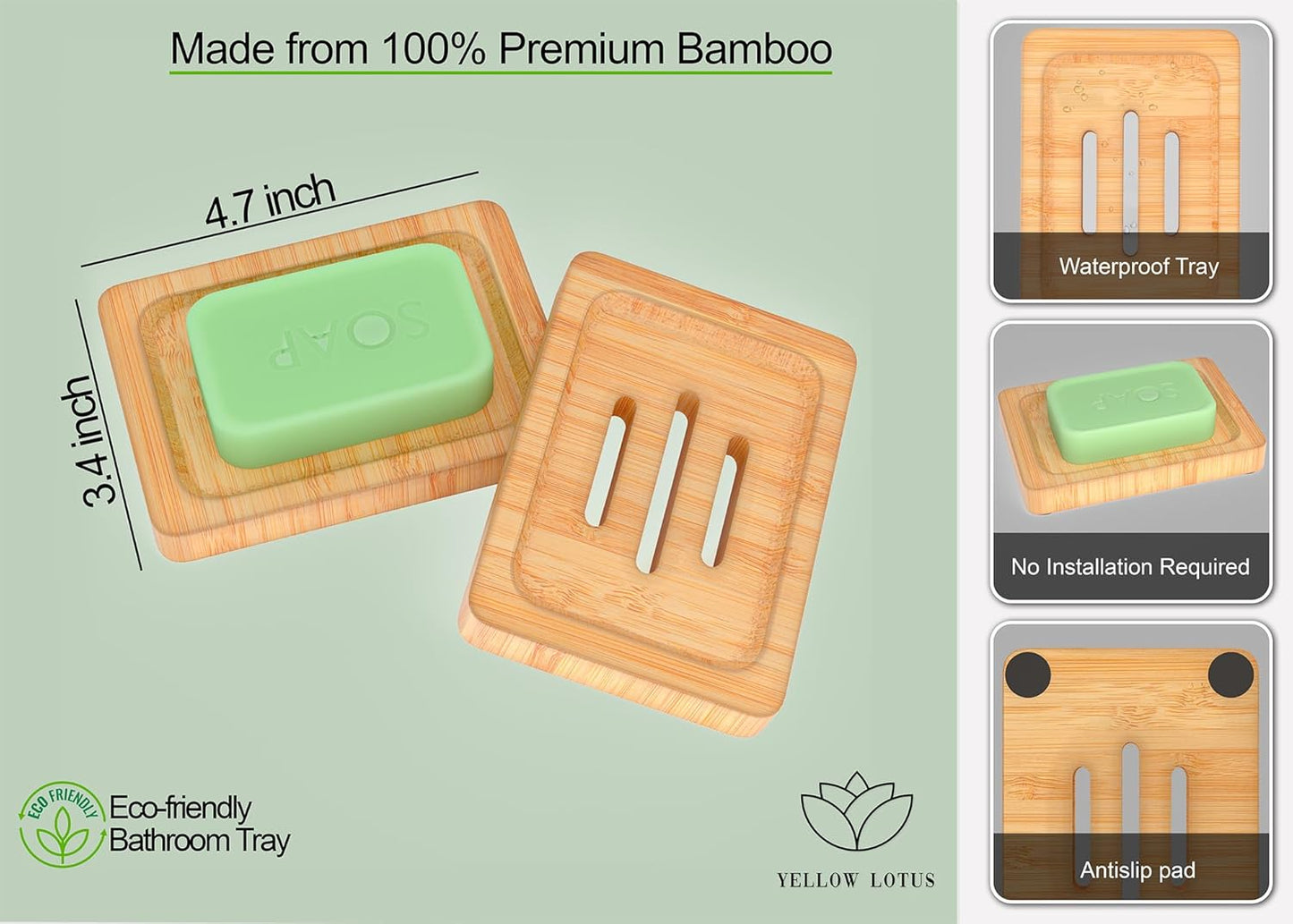 Dish Soap Tray for Kitchen Counter - 2 Pcs Bathroom Accessories Set, 11” Farmhouse Wooden Riser Display Stand, Bamboo Bar Soap Holder, Kitchen Soap Tray, Neutral Bathroom Decor, Brown