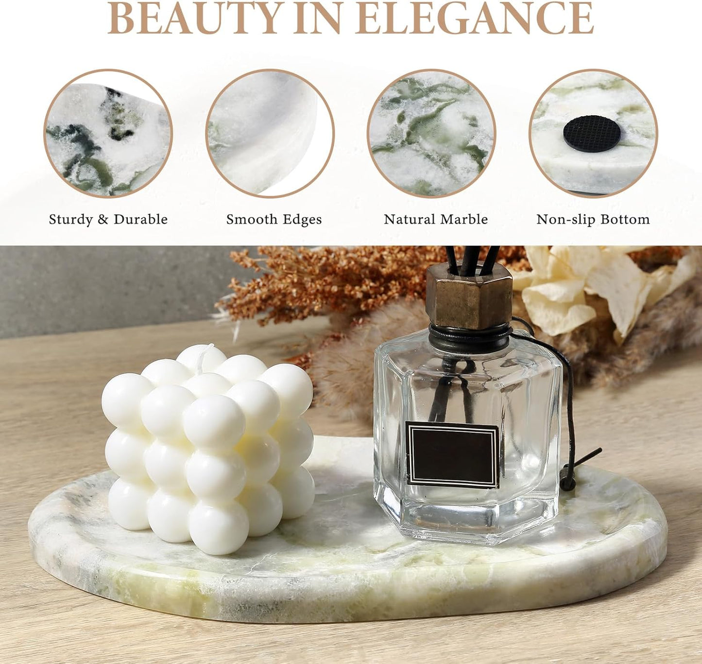 Koville Luxury Natural Green Marble Vanity Tray, Cloud Shape Serving Stone Key Tray for Home Decor, 10" x 7" Marble Storage Trays for Bathroom, Stone Plate Holder for Perfume, Candle and Jewelry