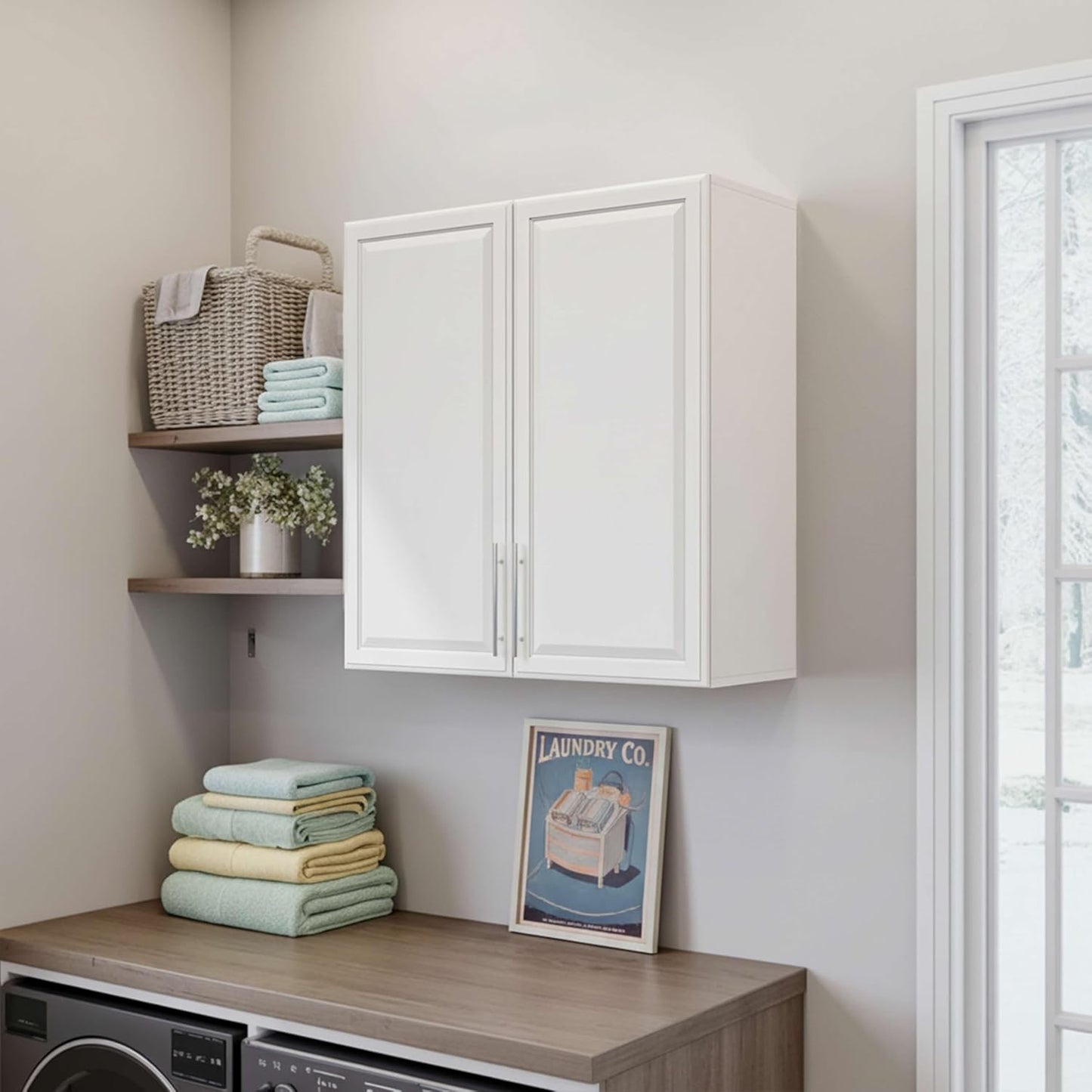 Laundry Room Wall Cabinet with Adjustable Shelf,Wall Mounted Kitchen Cabinets with Two Shaker Doors,Upper Storage for Laundry Room, Bathroom, Kitchen 30”W X 12" D X32 H