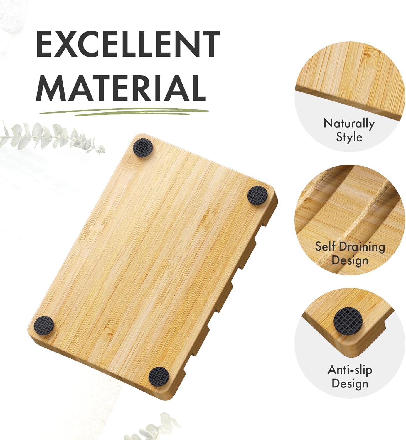 AmazerBath Bamboo Soap Holder, Bamboo Soap Dish, 2 Pack Soap Dishes for Bar Soap, Soap Tray Self Draining, Bar Soap Holder for Shower