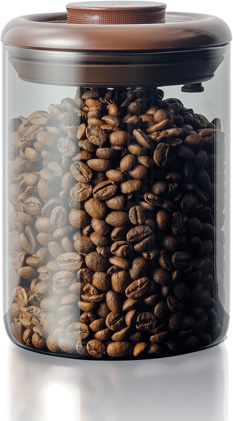 Ground Coffee Glass Container Airtight 10 oz – Pop Top Ground Coffee Canister with CO₂ Valve, 0.63lb Coffee Bean Container, UV Resistant