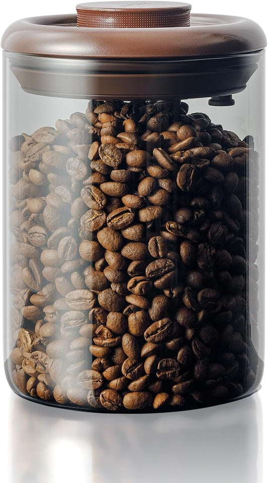 Ground Coffee Glass Container Airtight 10 oz – Pop Top Ground Coffee Canister with CO₂ Valve, 0.63lb Coffee Bean Container, UV Resistant