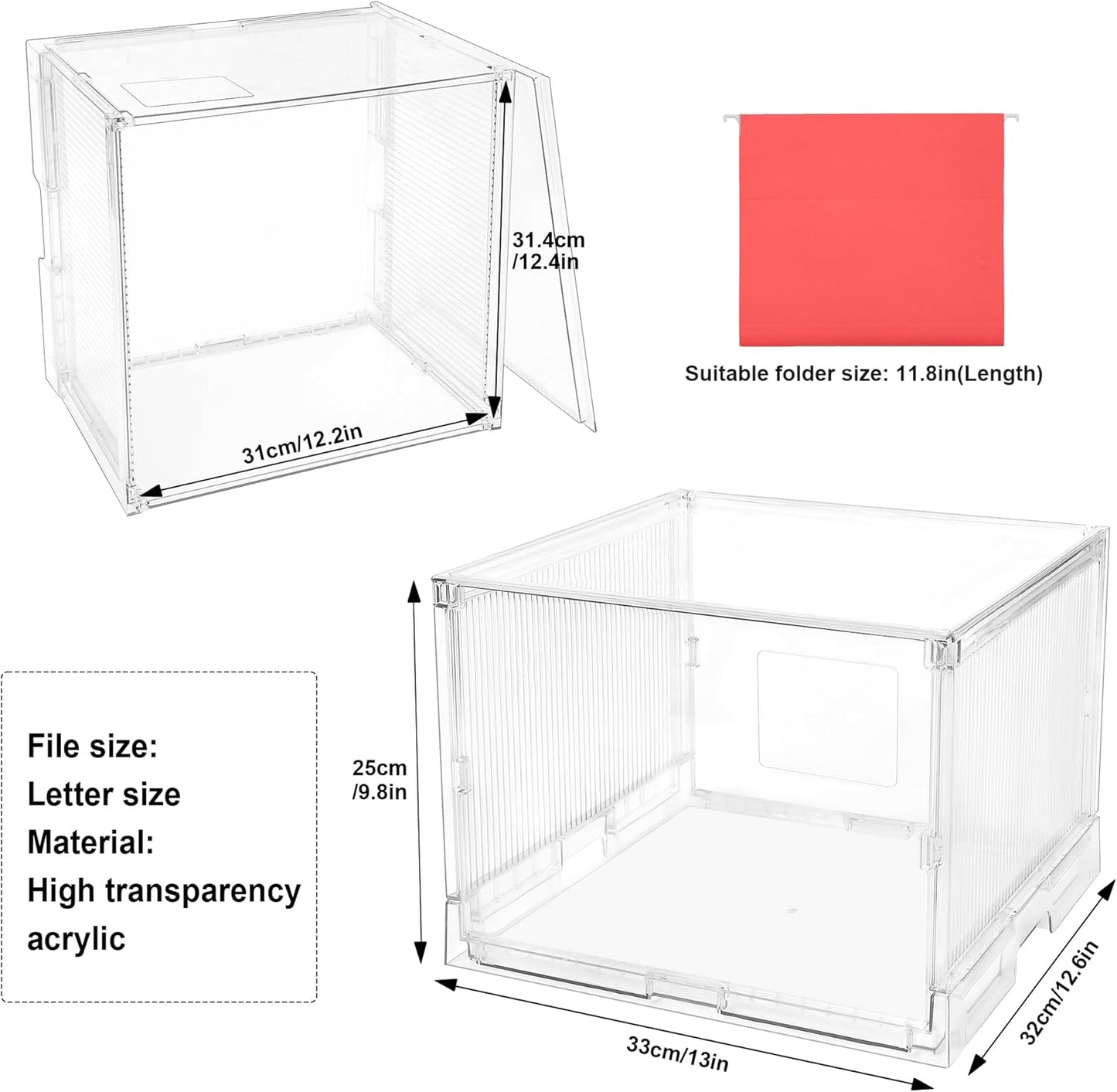 UMAIL File Box,Hanging File Organizer,Portable Storage Bins with Lids,Letter-size File Holder File Cabinet for Office/Home/Decor No Folders(2Pack)