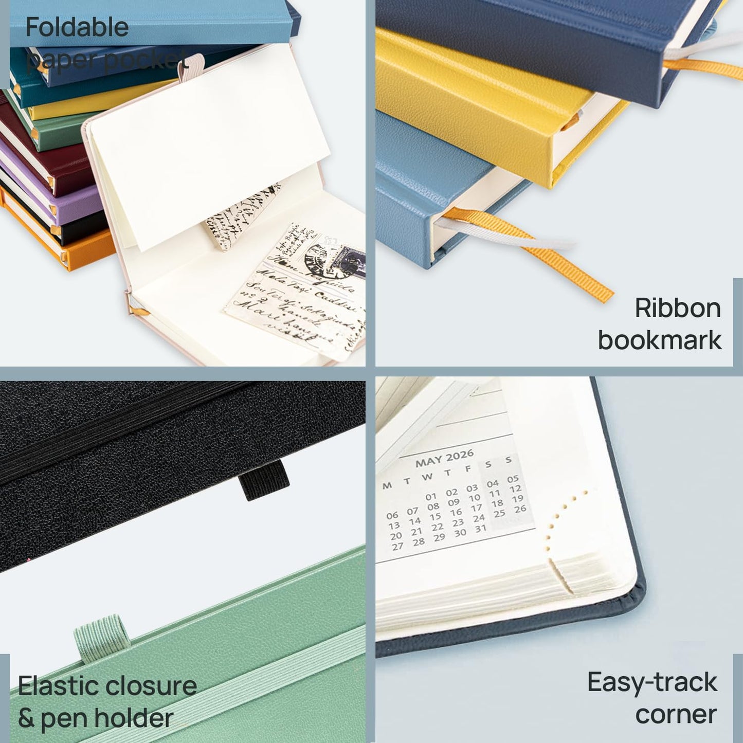 POPRUN 2026 Daily Planner One Page Per Day A6 Size Calendar (4.25" x 6.25") - 12 Months Hourly Appointment Book with Hardcover, Monthly Tabs, Pocket, Pen Holder - Haze Blue