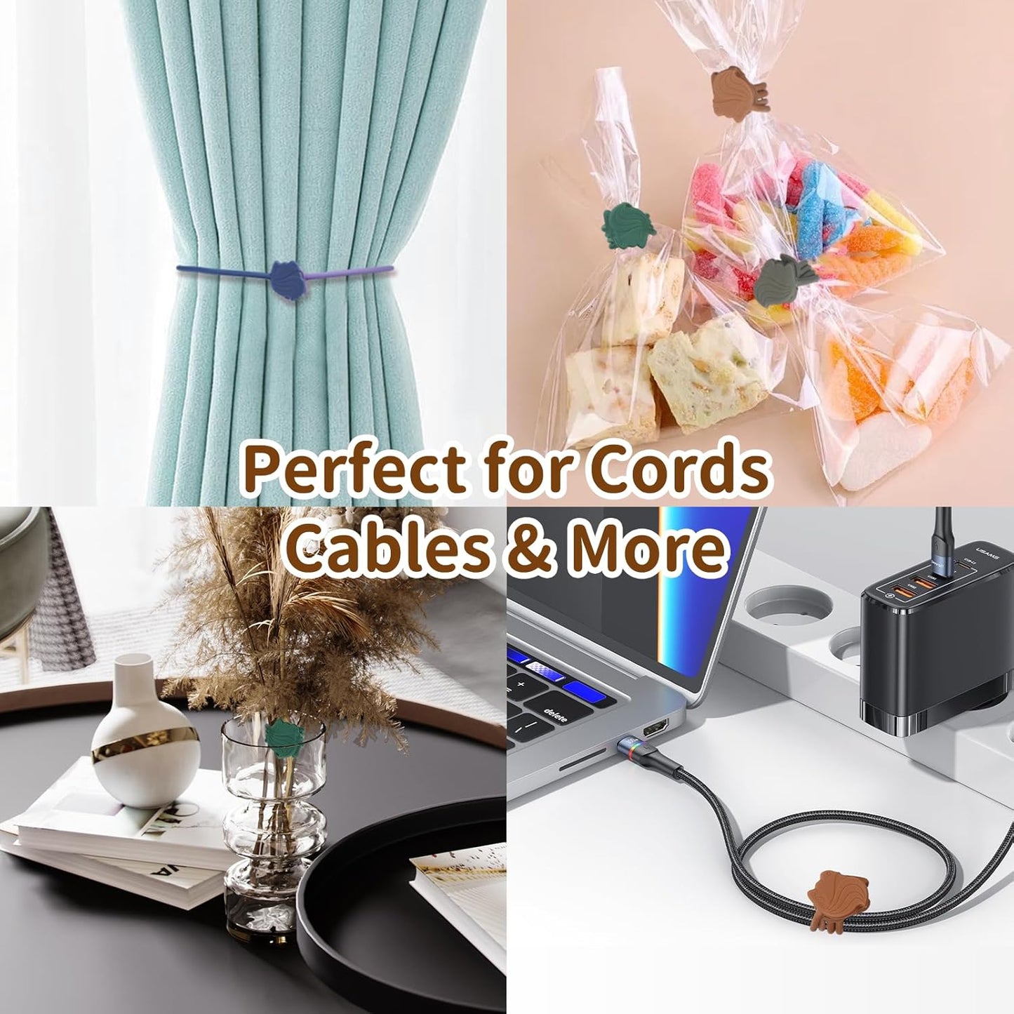 Fun Squirrel Magnetic Cable Ties – 24 Pack, Reusable Silicone Cord Organizers for Home & Office, Strong Magnetic Hold, Assorted Colors, Ideal for Cable Management, Novelty Gift