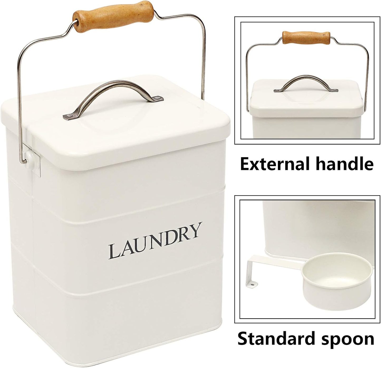 Laundry Powder Bin, Washing Powder Storage Tin with Scoop, Airtight Lid & Handles, Laundry Detergent Powder Storage Box - Perfect for Holding Pods Tablets Capsules Powder Detergent-White