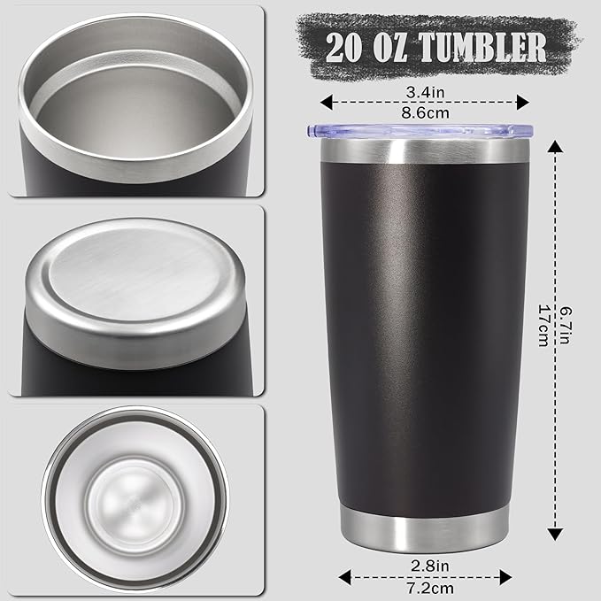 20 oz Tumbler Coffee Travel Tumblers Bulk with Lid Stainless Steel Double Wall Vacuum Insulated Mug Powder Coated Cups fit Car Cupholder for Hot and Cold - Black, 4Pack