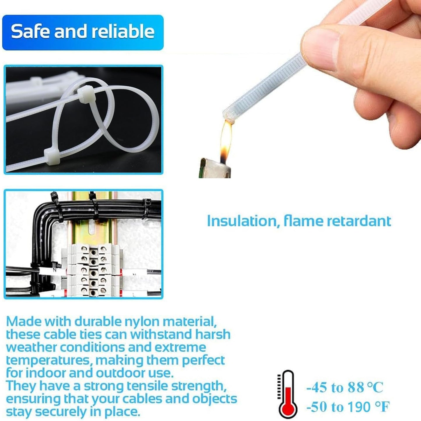 18 Inch White Heavy Duty Cable Ties (50 Pack) - UV Resistant Zip Ties for Indoor & Outdoor Use, 250lb Tensile Strength, Durable and Weatherproof